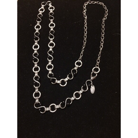 Motion East 40 In Fashion Necklace Silvertone Black Accent Beads - Picture 1 of 3